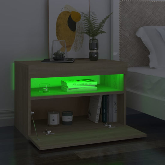 Nachtkastjes 2 st LED-verlichting 60x35x40 cm sonoma eikenkleur MeubelReus