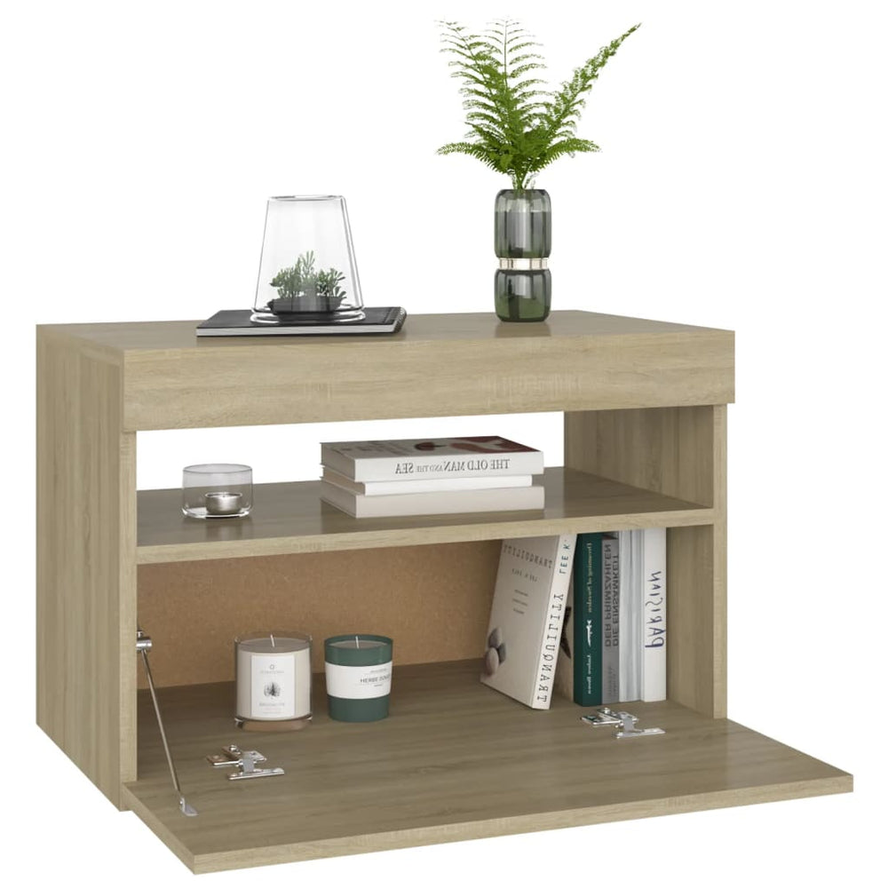 Nachtkastjes 2 st LED-verlichting 60x35x40 cm sonoma eikenkleur MeubelReus