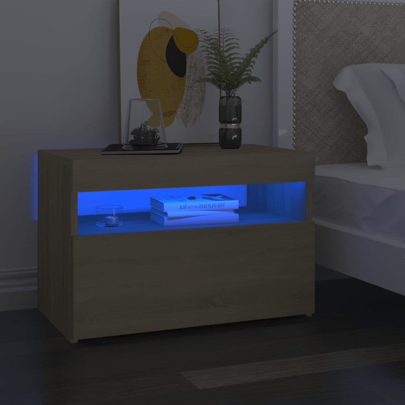 Nachtkastjes 2 st LED-verlichting 60x35x40 cm sonoma eikenkleur MeubelReus