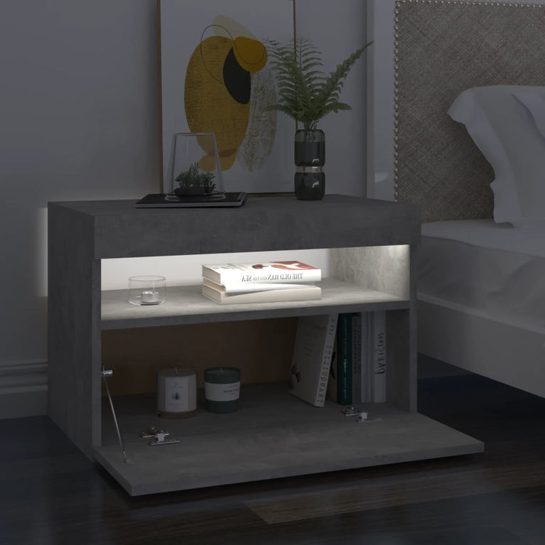 Nachtkastje met LED-verlichting 60x35x40 cm betongrijs MeubelReus