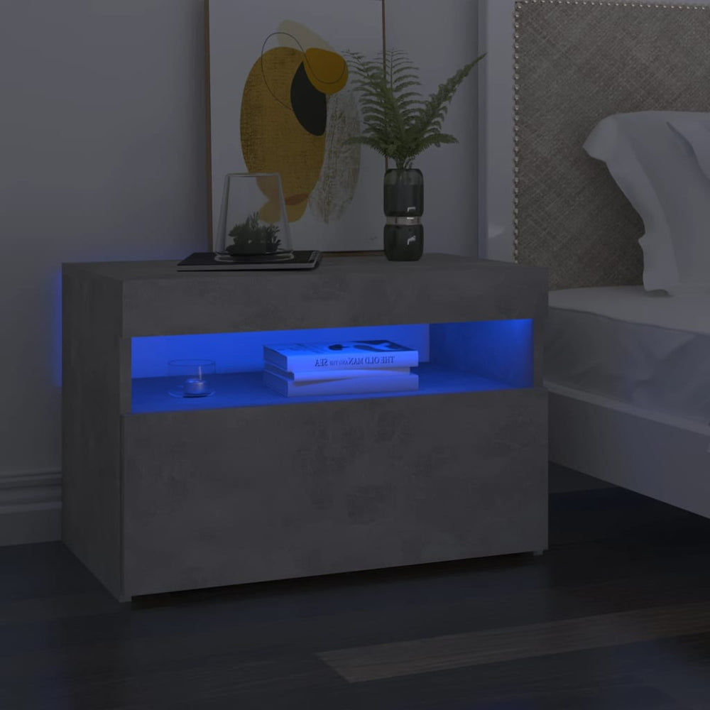 Nachtkastje met LED-verlichting 60x35x40 cm betongrijs MeubelReus