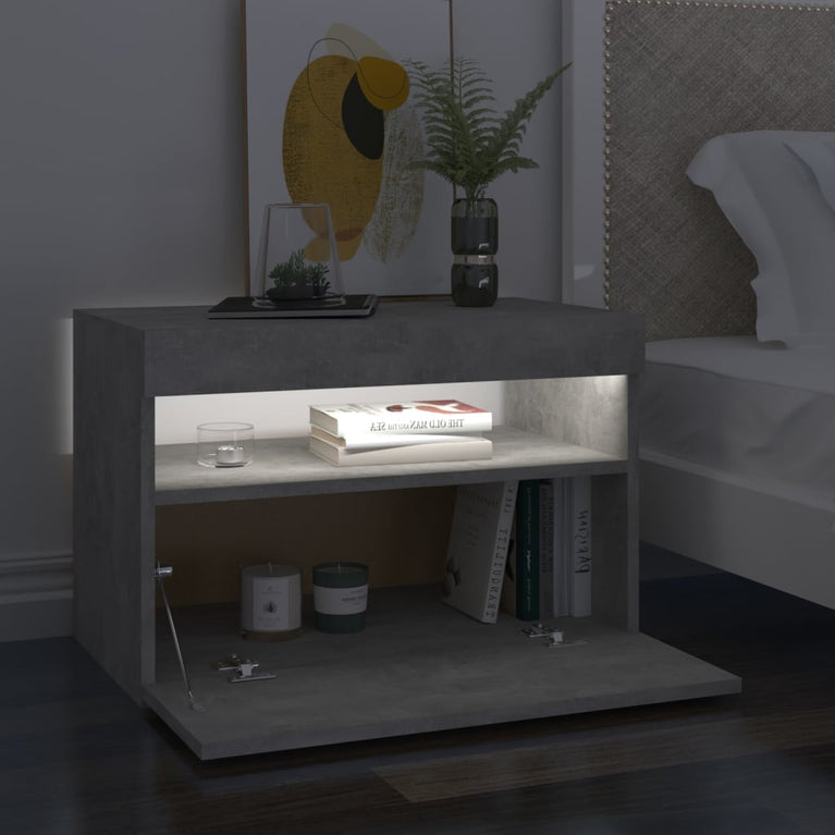 Nachtkastjes 2 st met LED-verlichting 60x35x40 cm betongrijs MeubelReus