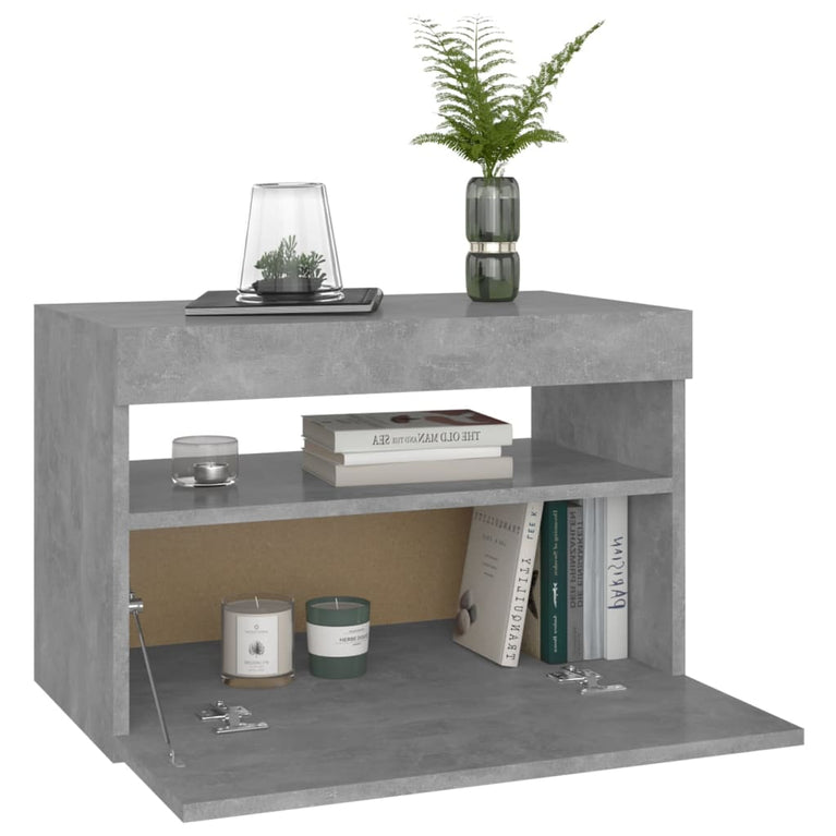 Nachtkastjes 2 st met LED-verlichting 60x35x40 cm betongrijs MeubelReus