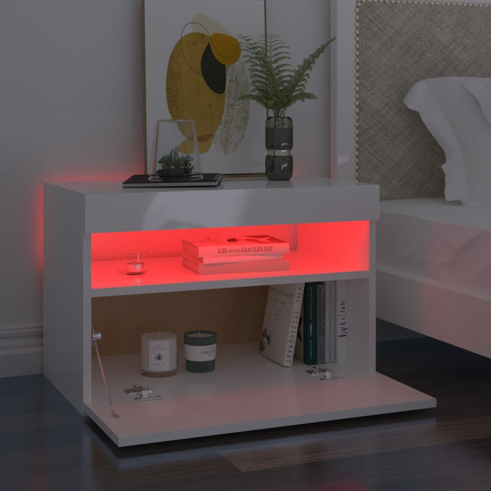 Nachtkastjes 2 st LED-verlichting 60x35x40 cm hoogglans wit MeubelReus