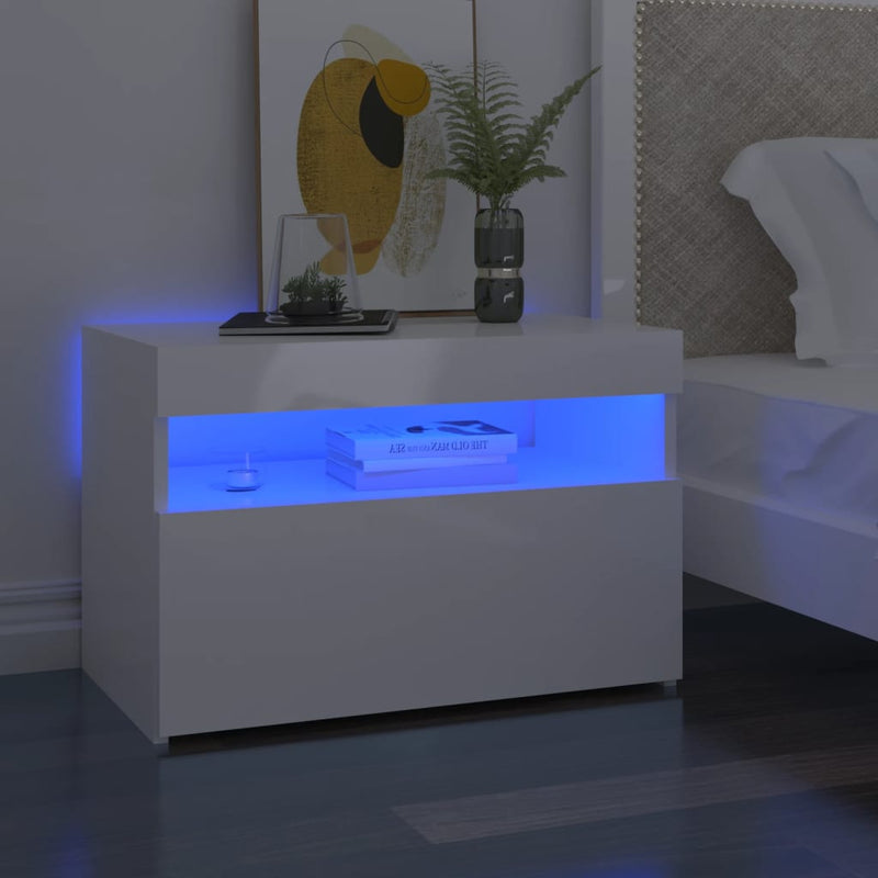 Nachtkastjes 2 st LED-verlichting 60x35x40 cm hoogglans wit MeubelReus