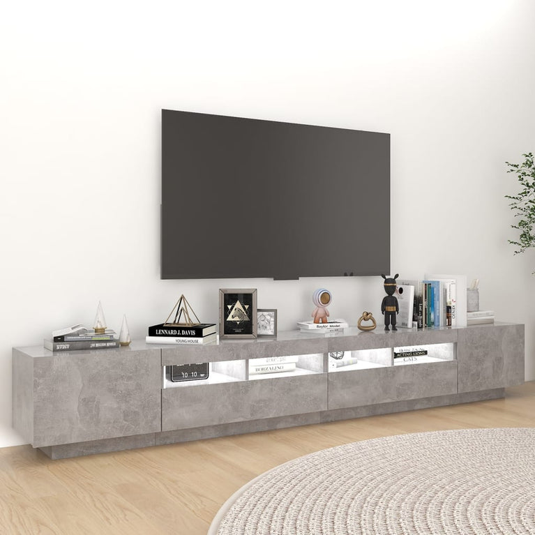 Tv-meubel met LED-verlichting 260x35x40 cm betongrijs MeubelReus