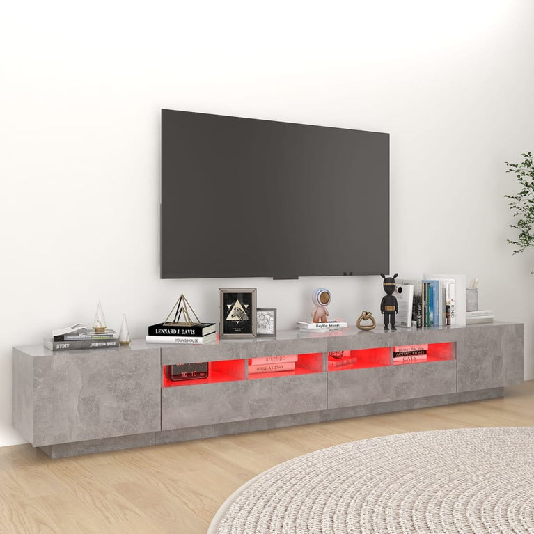 Tv-meubel met LED-verlichting 260x35x40 cm betongrijs MeubelReus