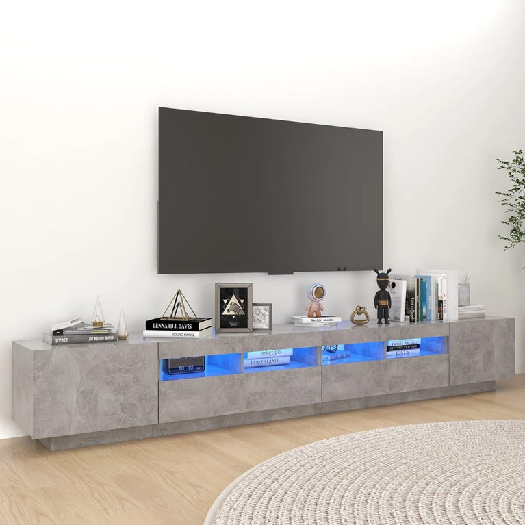 Tv-meubel met LED-verlichting 260x35x40 cm betongrijs MeubelReus