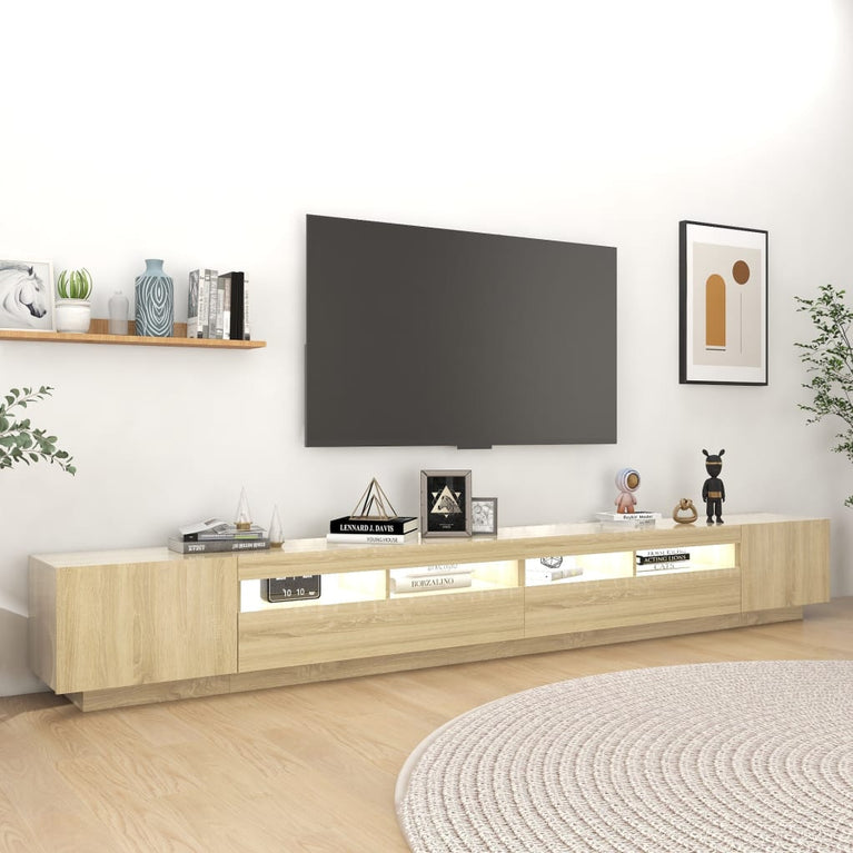 Tv-meubel met LED-verlichting 300x35x40 cm sonoma eikenkleurig MeubelReus