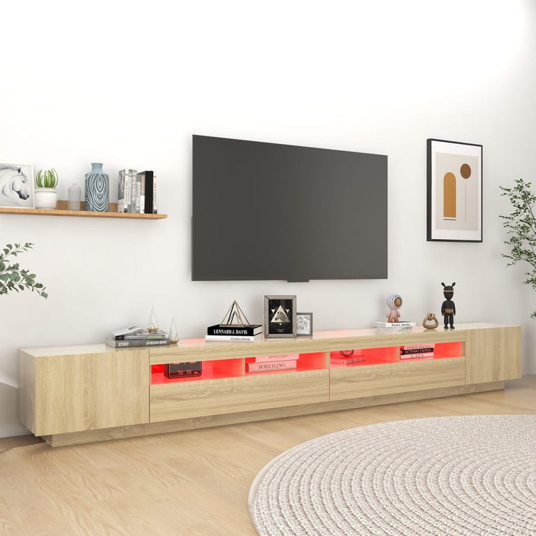 Tv-meubel met LED-verlichting 300x35x40 cm sonoma eikenkleurig MeubelReus