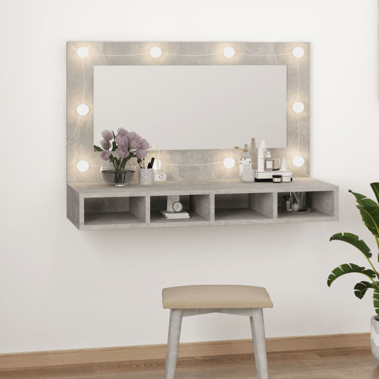 Spiegelkast met LED-verlichting 90x31,5x62 cm betongrijs MeubelReus