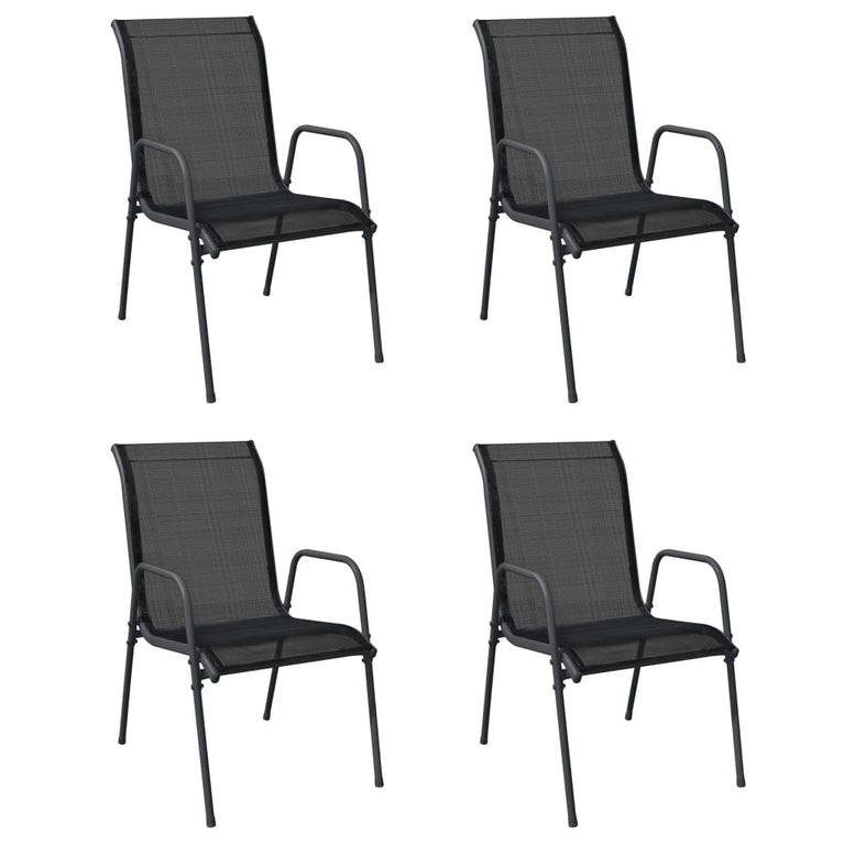 Tuinstoelen 4 st staal en textileen zwart MeubelReus
