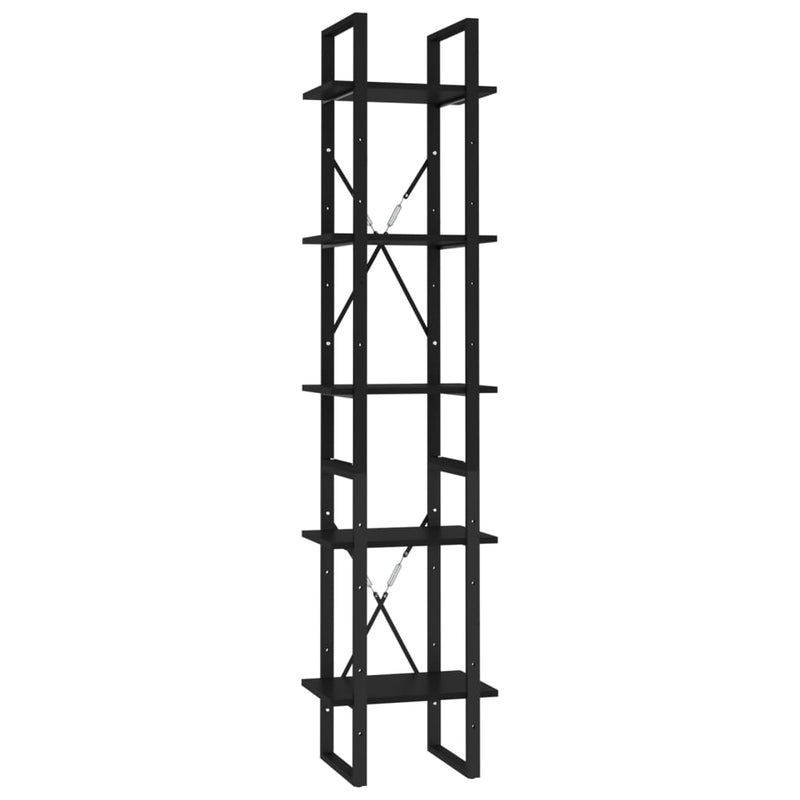 Boekenkast met 5 schappen 40x30x175 cm bewerkt hout zwart MeubelReus