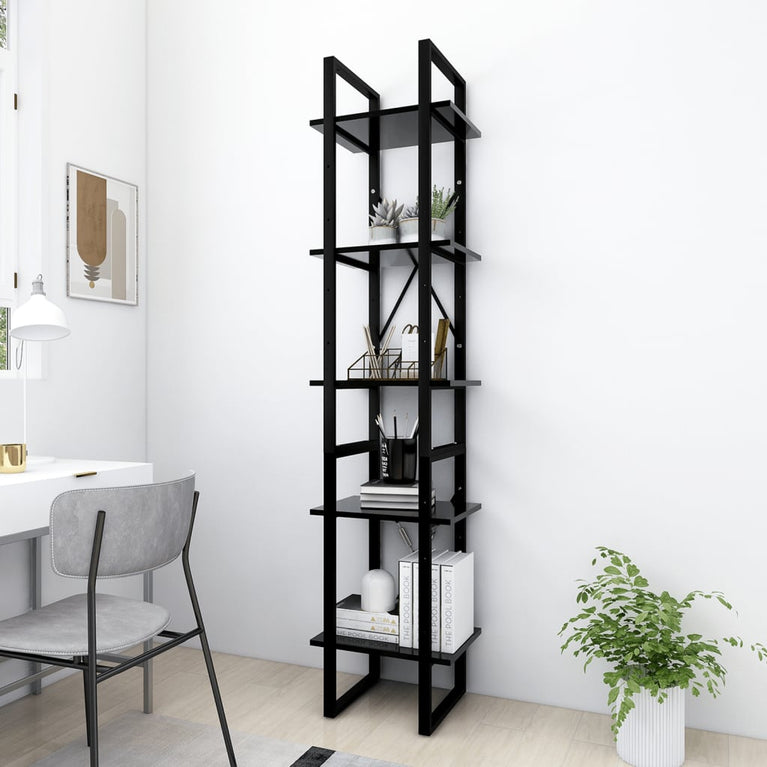 Boekenkast met 5 schappen 40x30x175 cm bewerkt hout zwart MeubelReus