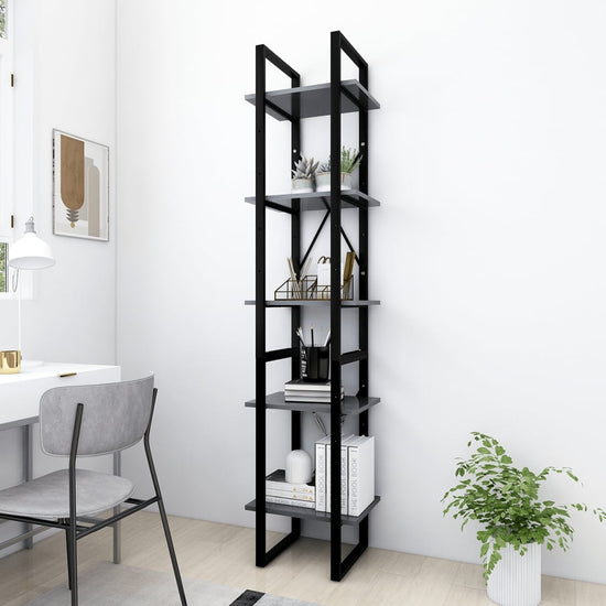 Boekenkast met 5 schappen 40x30x175 cm bewerkt hout grijs MeubelReus