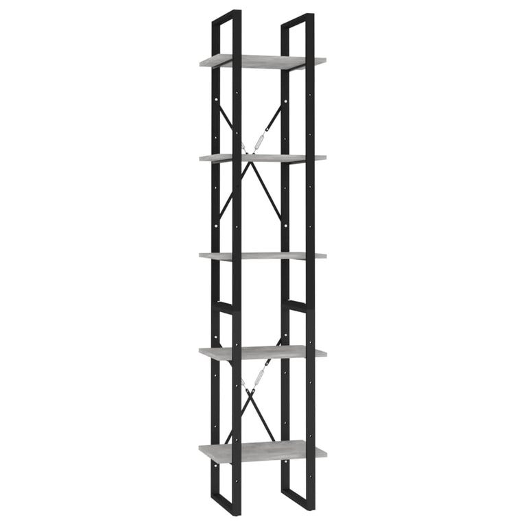 Boekenkast met 5 schappen 40x30x175 cm bewerkt hout betongrijs MeubelReus