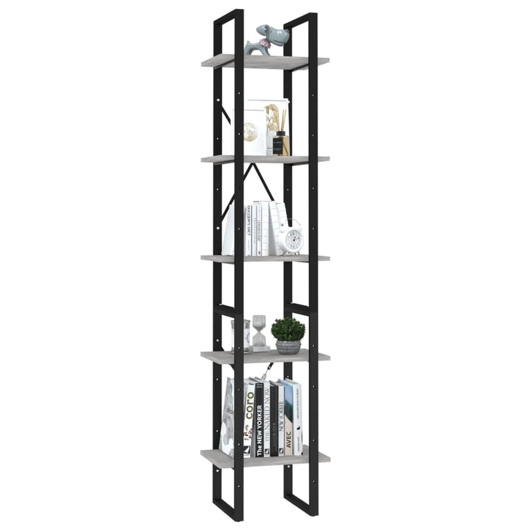 Boekenkast met 5 schappen 40x30x175 cm bewerkt hout betongrijs MeubelReus