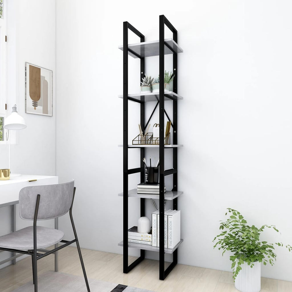 Boekenkast met 5 schappen 40x30x175 cm bewerkt hout betongrijs MeubelReus