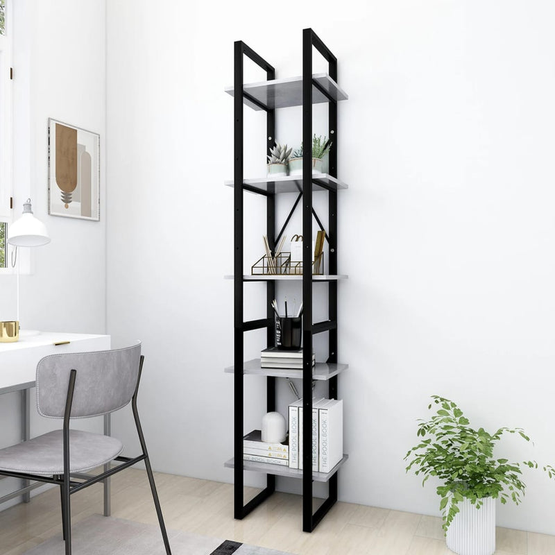 Boekenkast met 5 schappen 40x30x175 cm bewerkt hout betongrijs MeubelReus