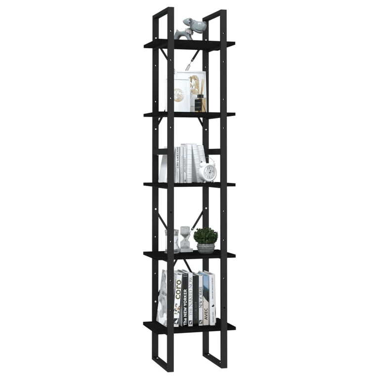Boekenkast met 5 schappen 40x30x175 cm grenenhout zwart MeubelReus