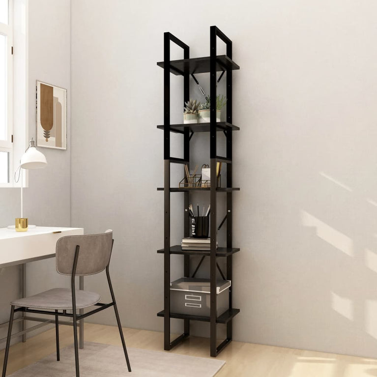 Boekenkast met 5 schappen 40x30x175 cm grenenhout zwart MeubelReus