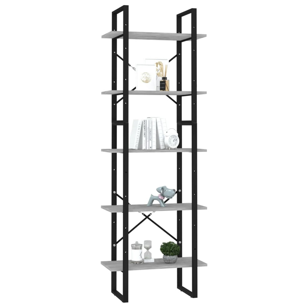 Boekenkast met 5 schappen 60x30x175 cm bewerkt hout betongrijs MeubelReus