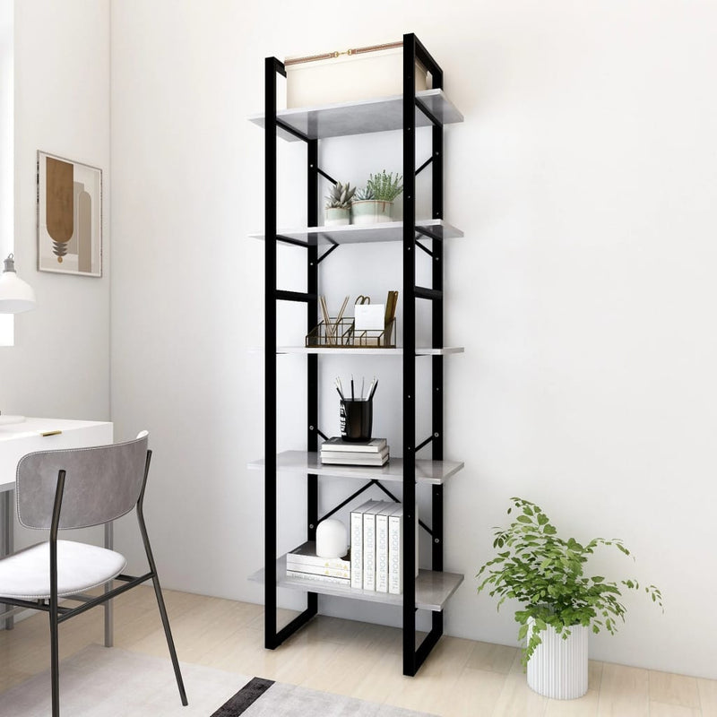 Boekenkast met 5 schappen 60x30x175 cm bewerkt hout betongrijs MeubelReus