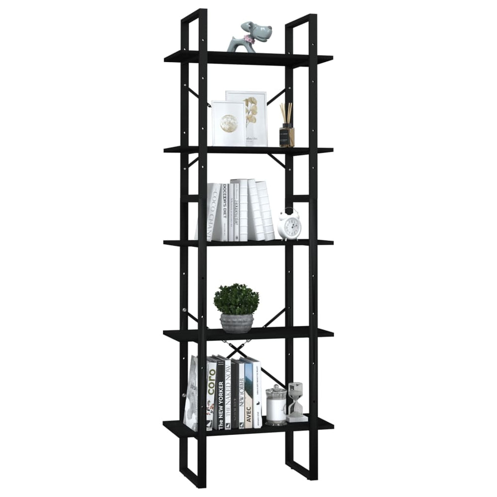 Boekenkast met 5 schappen 60x30x175 cm grenenhout zwart MeubelReus