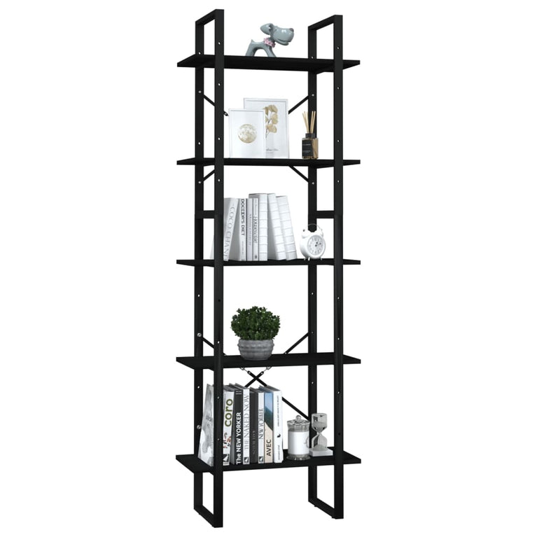Boekenkast met 5 schappen 60x30x175 cm grenenhout zwart MeubelReus