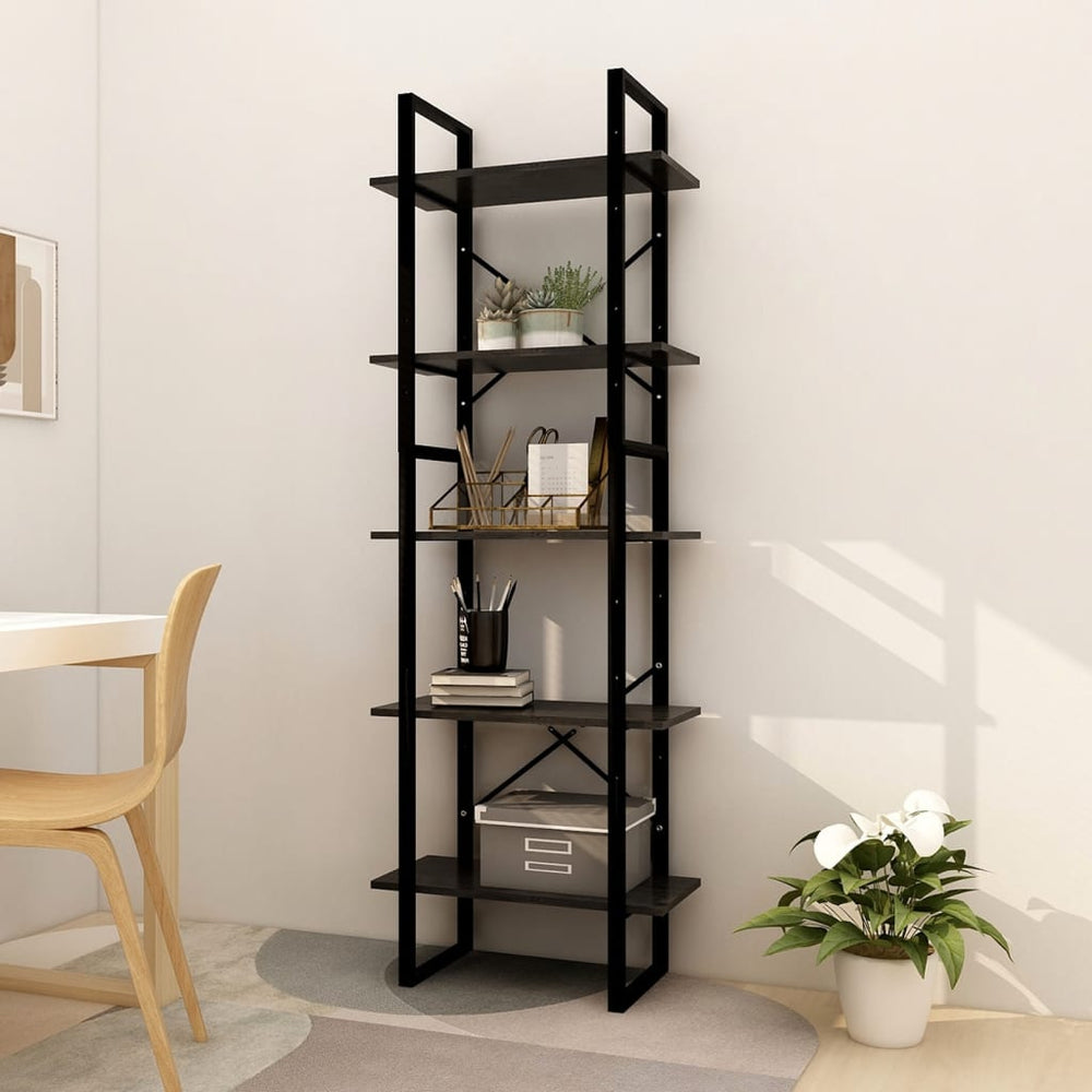 Boekenkast met 5 schappen 60x30x175 cm grenenhout zwart MeubelReus