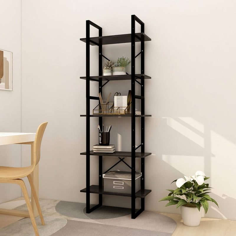 Boekenkast met 5 schappen 60x30x175 cm grenenhout zwart MeubelReus