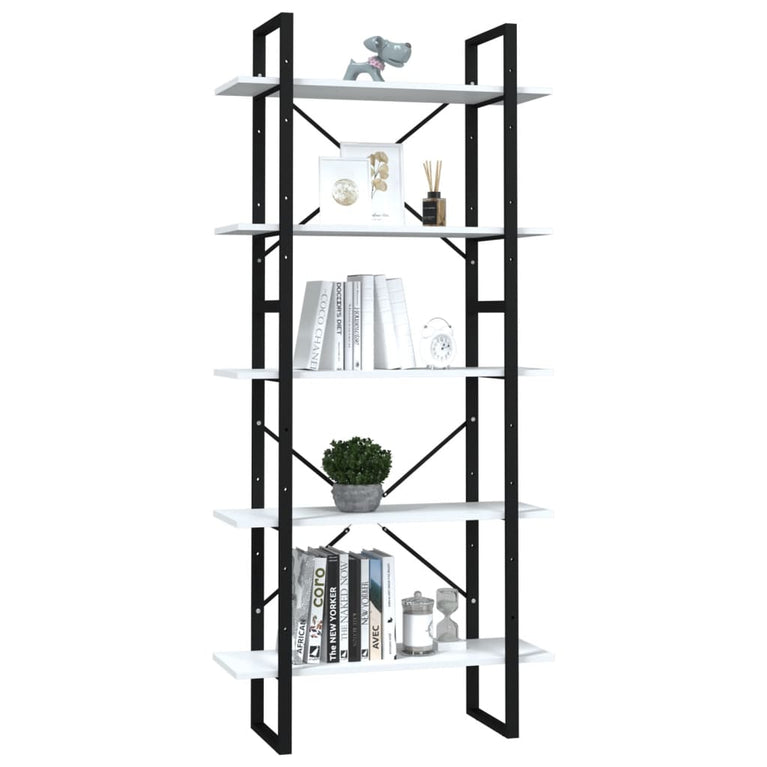 Boekenkast met 5 schappen 80x30x175 cm bewerkt hout wit MeubelReus