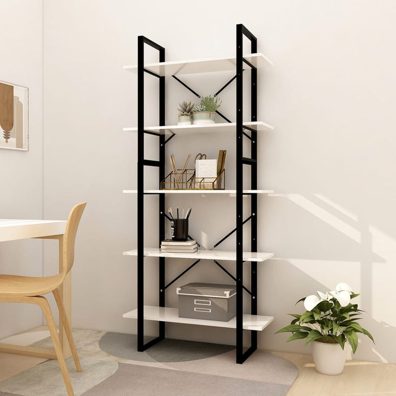 Boekenkast met 5 schappen 80x30x175 cm bewerkt hout wit MeubelReus