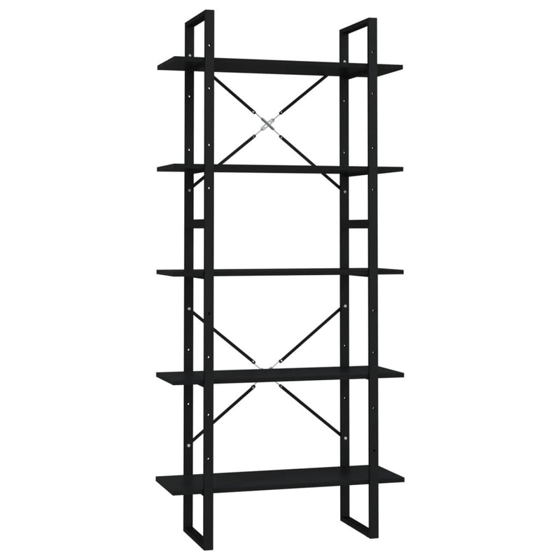 Boekenkast met 5 schappen 80x30x175 cm bewerkt hout zwart MeubelReus