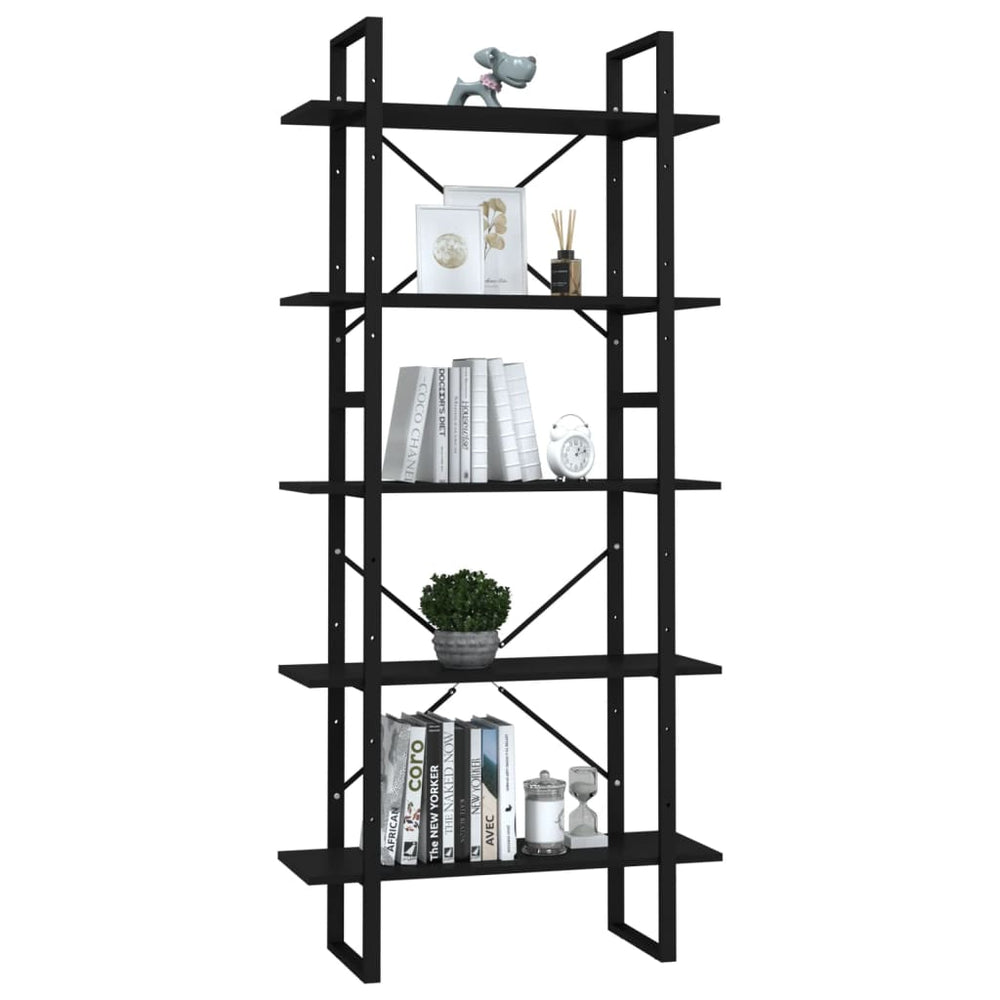 Boekenkast met 5 schappen 80x30x175 cm bewerkt hout zwart MeubelReus
