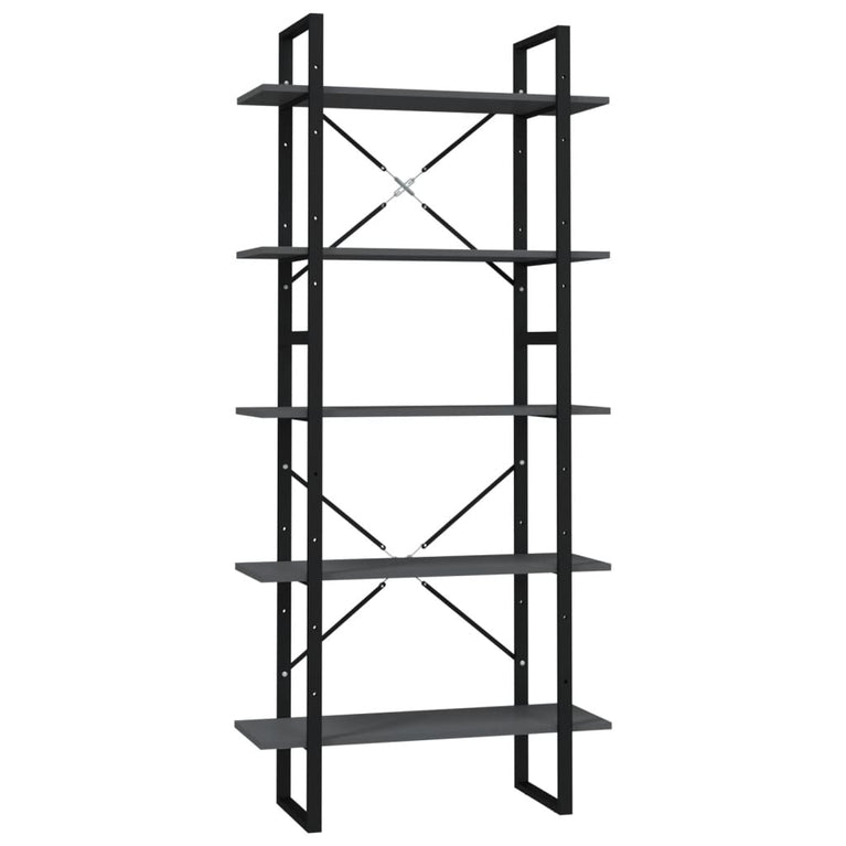 Boekenkast met 5 schappen 80x30x175 cm bewerkt hout grijs MeubelReus
