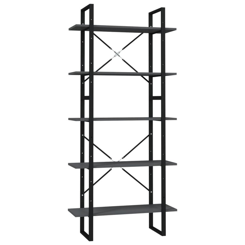 Boekenkast met 5 schappen 80x30x175 cm bewerkt hout grijs MeubelReus