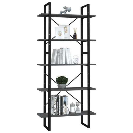 Boekenkast met 5 schappen 80x30x175 cm bewerkt hout grijs MeubelReus