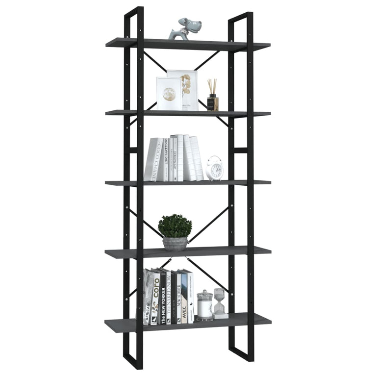 Boekenkast met 5 schappen 80x30x175 cm bewerkt hout grijs MeubelReus