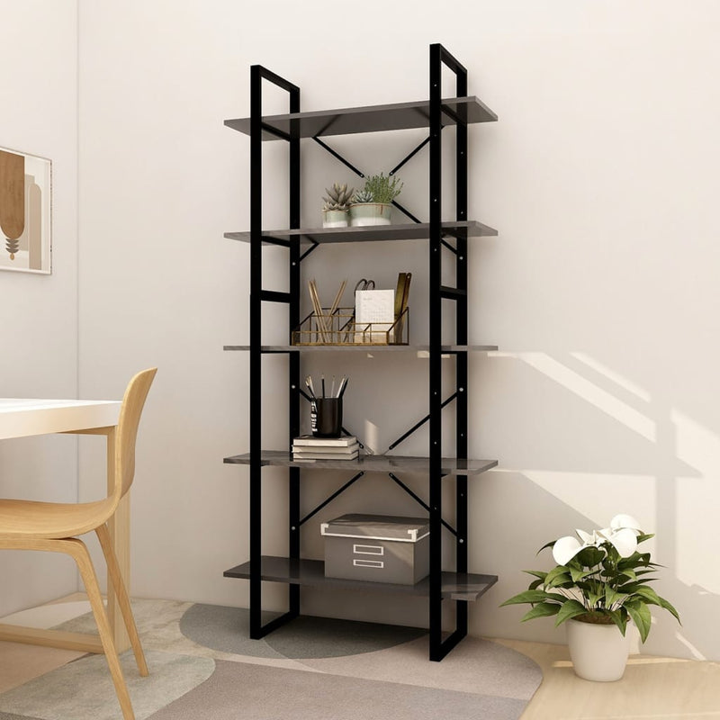 Boekenkast met 5 schappen 80x30x175 cm bewerkt hout grijs MeubelReus