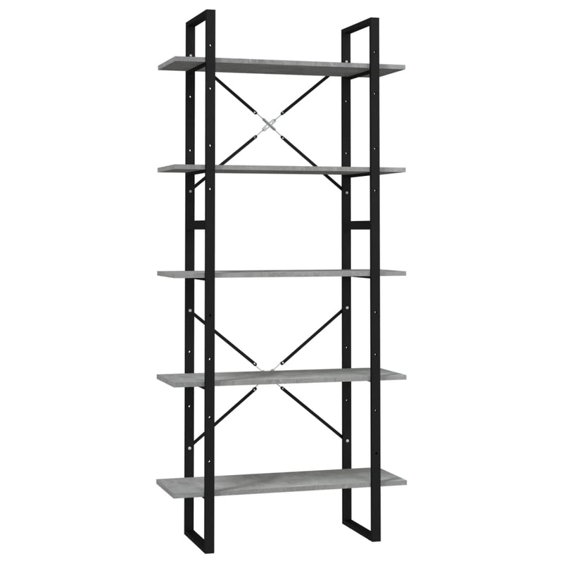 Boekenkast met 5 schappen 80x30x175 cm bewerkt hout betongrijs MeubelReus