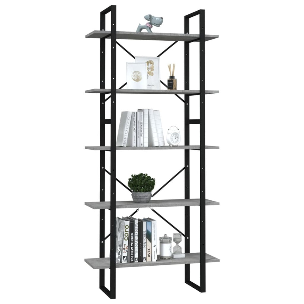Boekenkast met 5 schappen 80x30x175 cm bewerkt hout betongrijs MeubelReus