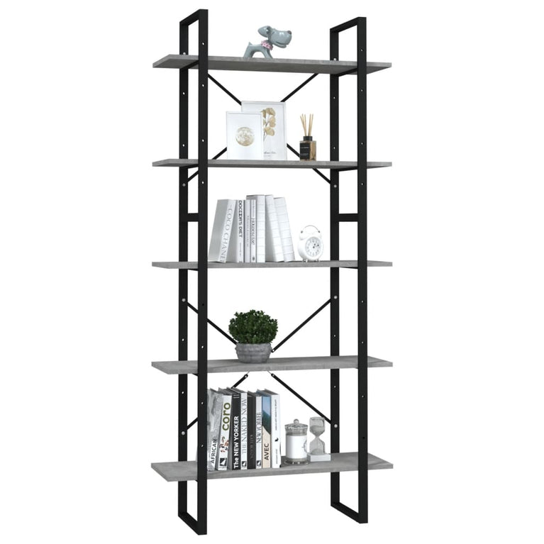 Boekenkast met 5 schappen 80x30x175 cm bewerkt hout betongrijs MeubelReus