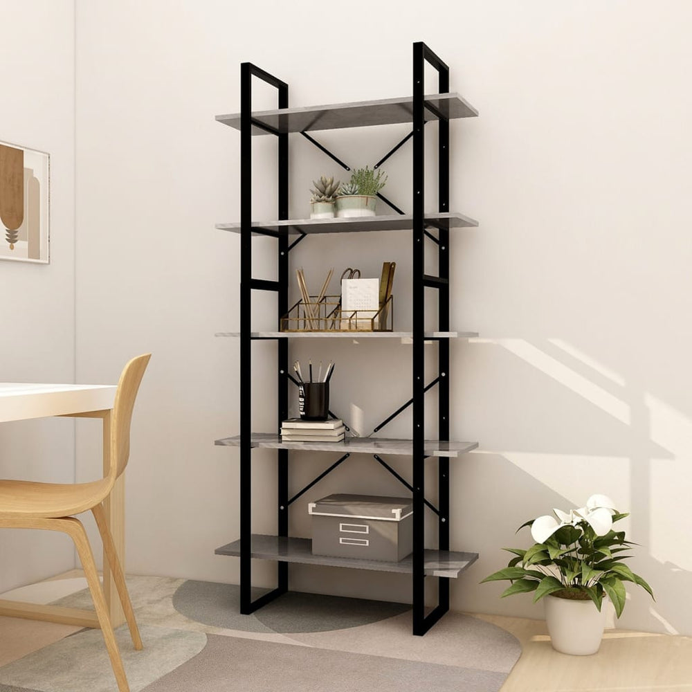 Boekenkast met 5 schappen 80x30x175 cm bewerkt hout betongrijs MeubelReus