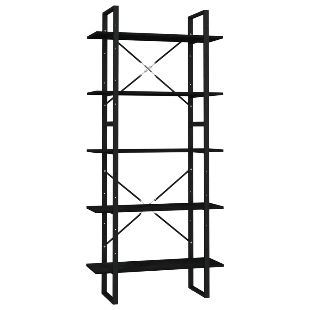 Boekenkast met 5 schappen 80x30x175 cm grenenhout zwart MeubelReus
