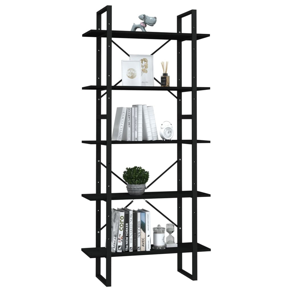 Boekenkast met 5 schappen 80x30x175 cm grenenhout zwart MeubelReus