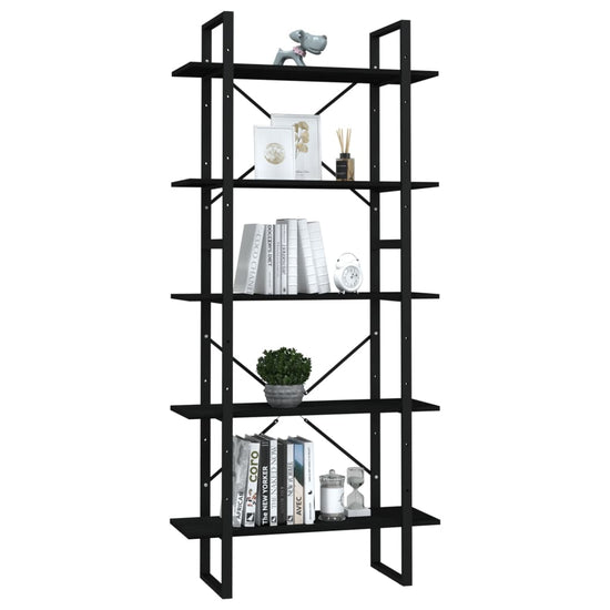 Boekenkast met 5 schappen 80x30x175 cm grenenhout zwart MeubelReus