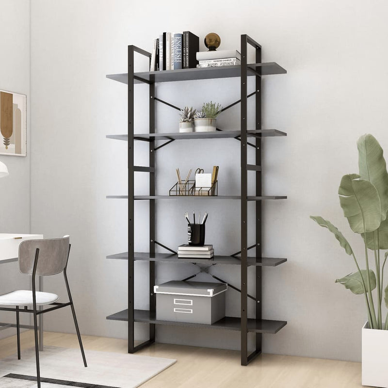 Boekenkast met 5 schappen 100x30x175 cm bewerkt hout grijs MeubelReus