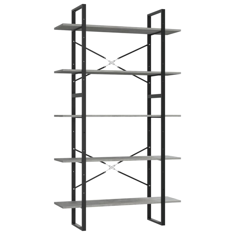 Boekenkast met 5 schappen 100x30x175 cm bewerkt hout betongrijs MeubelReus