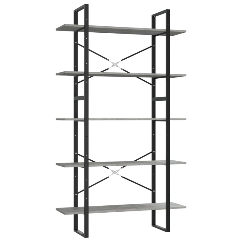 Boekenkast met 5 schappen 100x30x175 cm bewerkt hout betongrijs MeubelReus